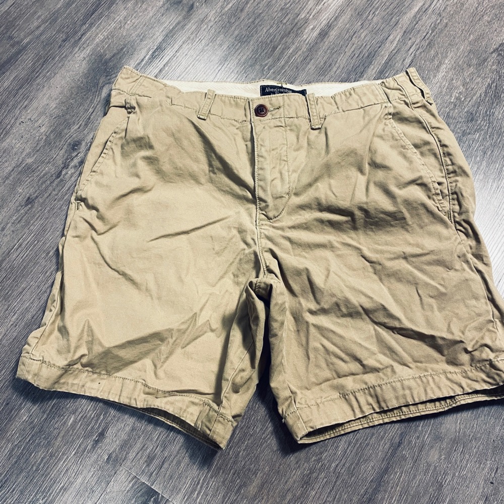 Abercrombie & Fitch Mens Khaki Chino‎ Shorts Size 30 Tan Cotton Twill Flat Front